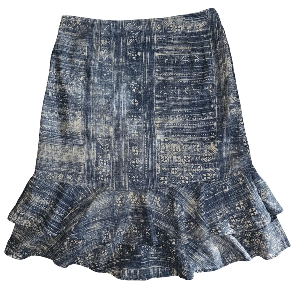 Lauren Jeans Co Ralph Lauren Womens Boho Linen Cotton Blue Ruffle Hem Skirt Sz 4 - Picture 13 of 14